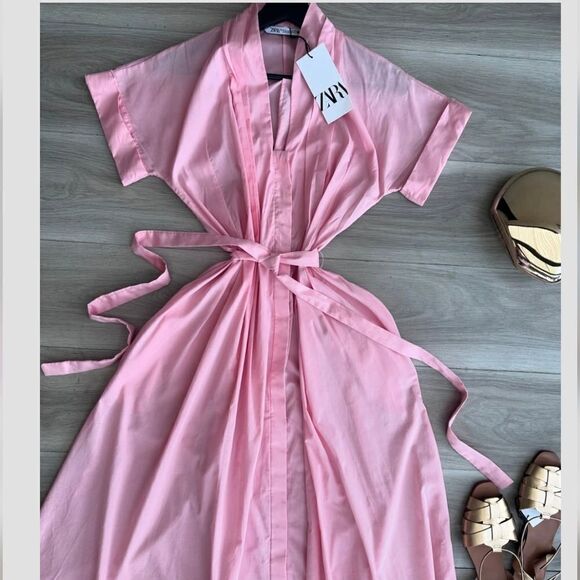 NWT ZARA BELTED SHIRTDRESS ZW COLLECTIONβpink - Picture 11 of 12